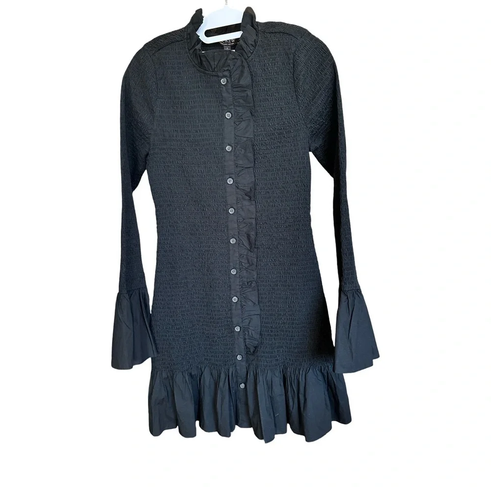 J. Crew NWT Organic Cotton Smocked Mini Dress Black Size S